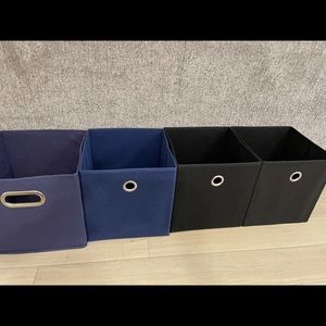 Set of 4 - 2 blue and 2 black canvas storage bins